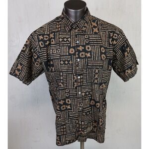 Mens Tori Richard Button Front Shirt Size XL Cotton Lawan Brown Geometric